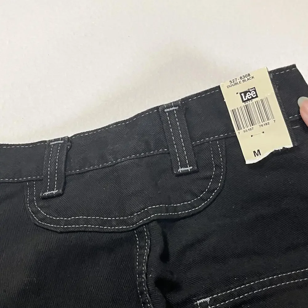 Lee Pipes Jeans Youth Medium Black Double Black Wide Leg Carpenter Y2K Skate